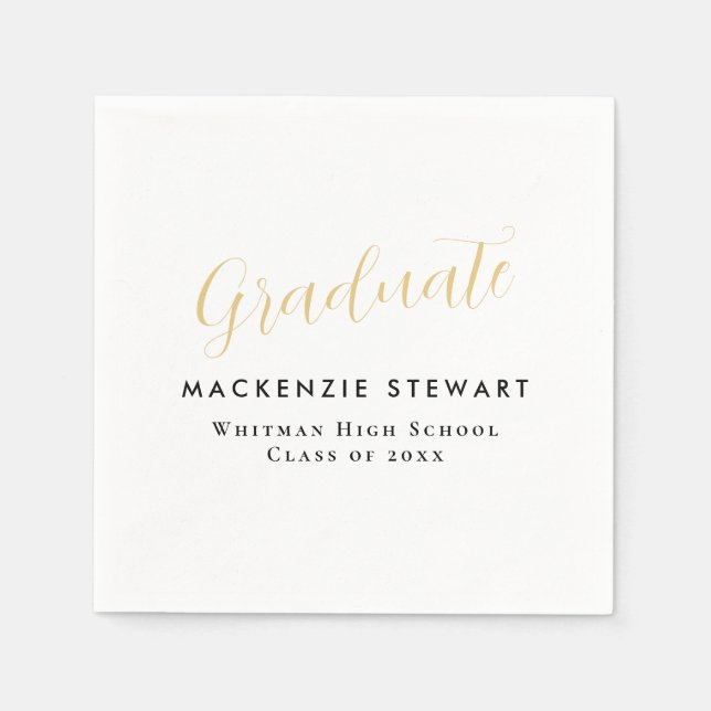 Eleganter Simple Gold Script Abschluss White Serviette (Vorderseite)