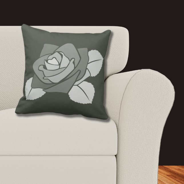 Eleganter Single Rose Blossom auf Grau Kissen (Elegant Single Rose Blossom, Grey Throw Pillow)
