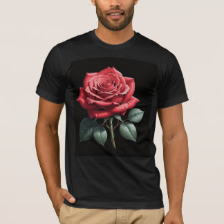 Eleganter Single Rote Rose T - Shirt - Minimalisti