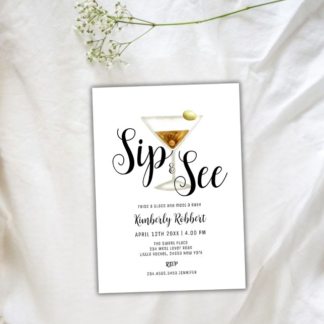 Eleganter Sip and See Martini Babydusche Einladung (Elegant Sip and See Martini Baby Shower Invitation)