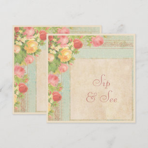 Eleganter Sip & See Vintage-Rosen Einladung