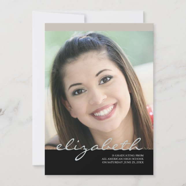 Eleganter Skript-Namen-Absolvent: Champagne Einladung (Vorderseite)