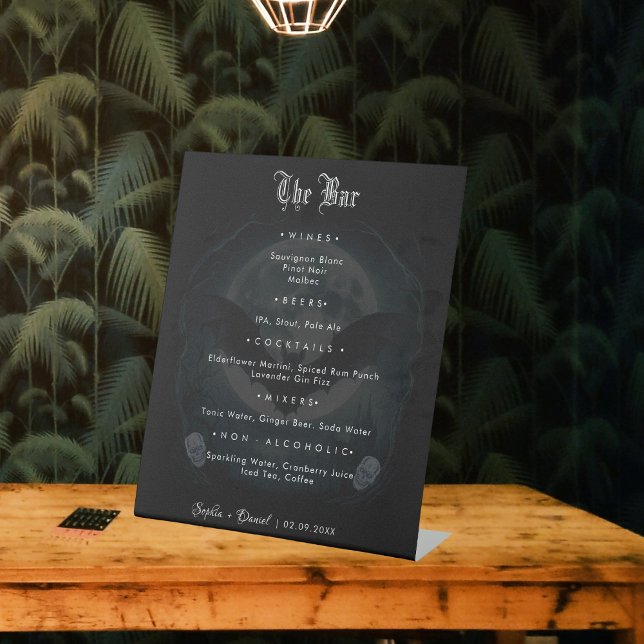 Eleganter Skull Bats Gothic Moon Hochzeit der Bar Sockelschild (Von Creator hochgeladen)
