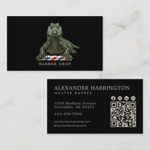 Eleganter Smaragd-Alligator-Friseur-QR-Code Visitenkarte