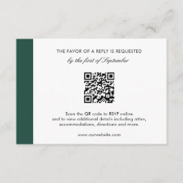 Eleganter Smarald Green Modern QR Code Hochzeit RSVP Karte