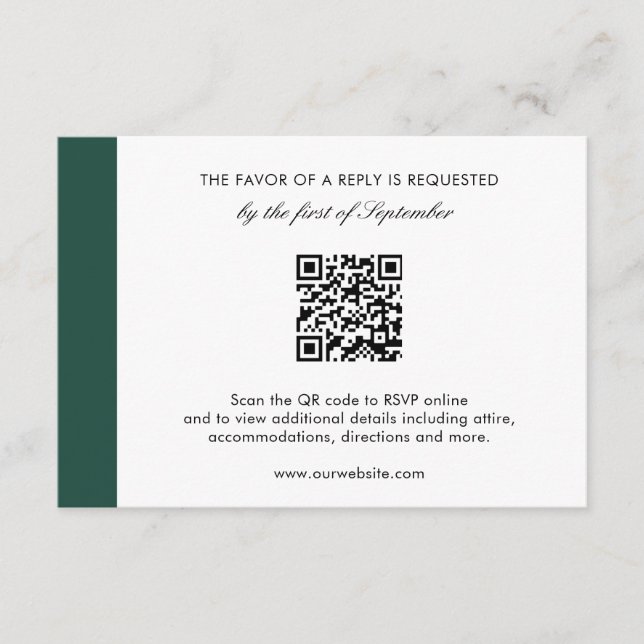 Eleganter Smarald Green Modern QR Code Hochzeit RSVP Karte (Vorderseite)