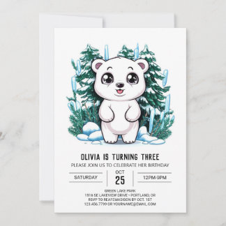 Eleganter Snow Polar Bär Digitaler Geburtstag Einladung