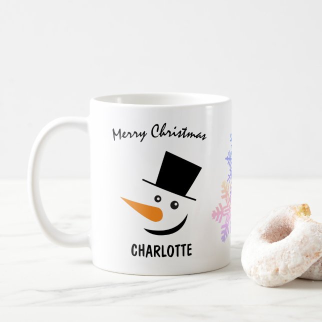 Eleganter Snowman in Topper Hat. Frohe Weihnachten Kaffeetasse (Mit Donut)