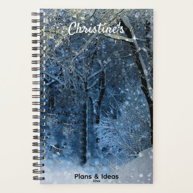 Eleganter Snowy Forest Sunshine Sparkle Name Jährl Planer (Vorderseite)