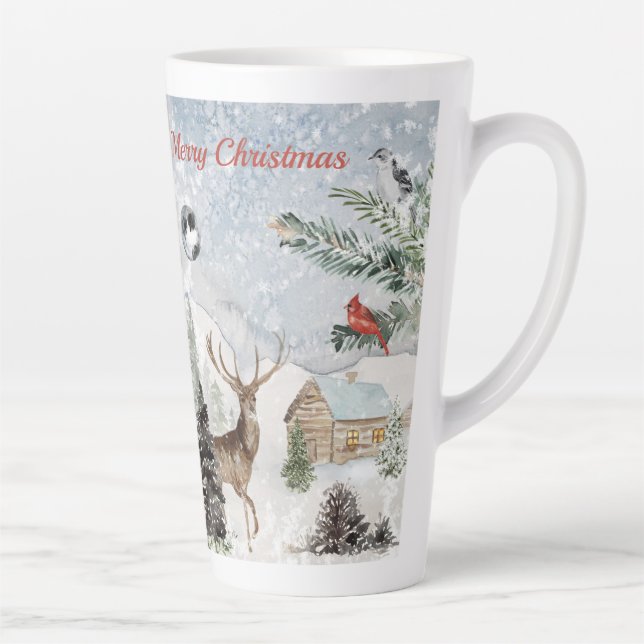 Eleganter Snowy Winter Wonderland Roter Kardinal Milchtasse (Rechts)