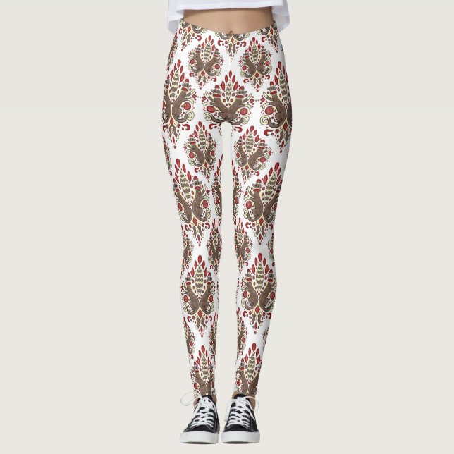 eleganter Sockenaffe-Damast DruckLeggings Leggings (Vorderseite)