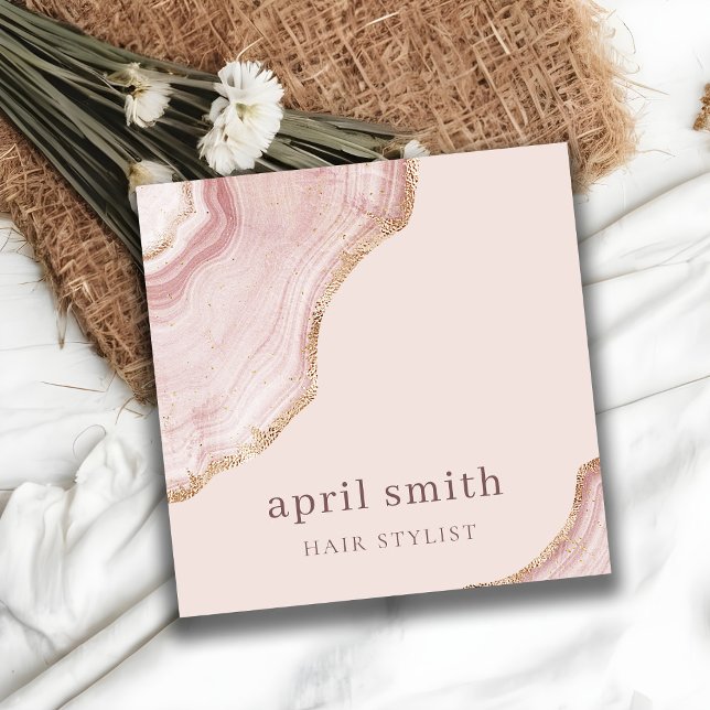 Eleganter Soft Blush Rose Gold Agate Marble QR Cod Quadratische Visitenkarte (Von Creator hochgeladen)