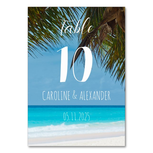 Eleganter Sommer Blaue Küste Tropisches Ziel Tischnummer (Vorderseite)