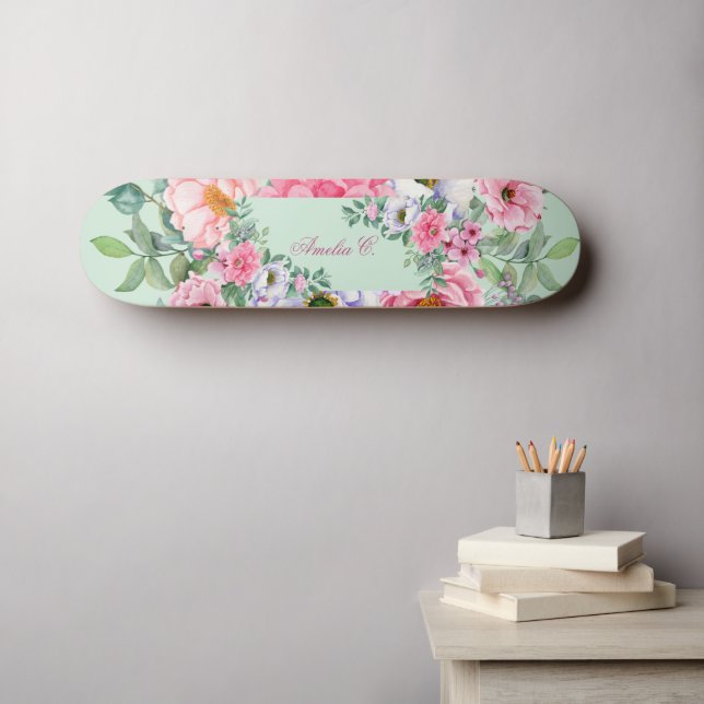 Eleganter Sommergarten Florals mit Namen Skateboard (Wandkunst (Horz))