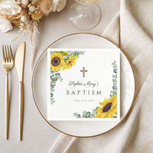 Eleganter Sonnenblumen Religiöse Taufe Serviette