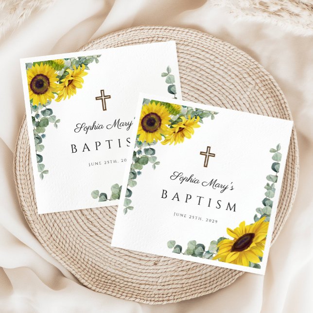 Eleganter Sonnenblumen Religiöse Taufe Serviette (Elegant Sunflower Religious Baptism Napkins)