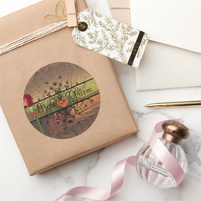 Eleganter Sonnenuntergang Hochzeitsticker Runder Aufkleber (Schenken)