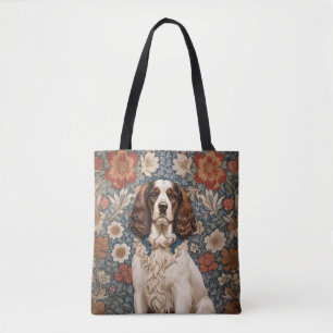 Eleganter Spaniel auf floralem Hintergrund