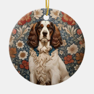 Eleganter Spaniel auf vintage-blumigem Hintergrund Keramik Ornament