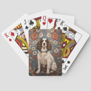 Eleganter Spaniel auf vintage-blumigem Hintergrund Spielkarten