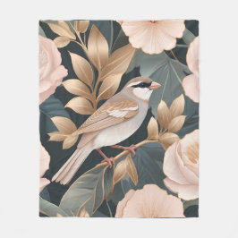 Eleganter Sparrow Rosa und Gold Floral Fleecedecke