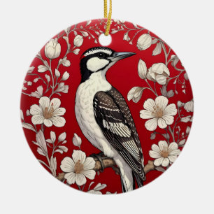 Eleganter Specht-Blumen-William-Morris-inspirierte Keramik Ornament
