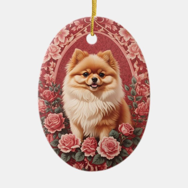 Eleganter Spitz Dog William Morris Inspiriert Keramik Ornament (Vorne)