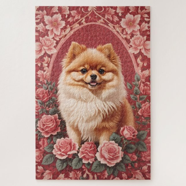 Eleganter Spitz Dog William Morris Inspiriert Puzzle (Vertikal)
