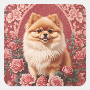 Eleganter Spitz Dog William Morris Inspiriert Quadratischer Aufkleber