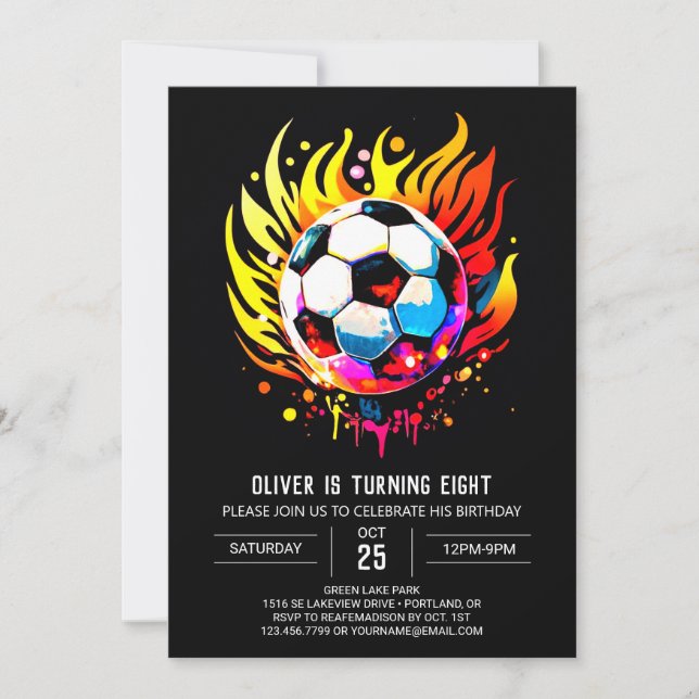 Eleganter Sport Printable Soccer Geburtstag Einladung (Vorderseite)