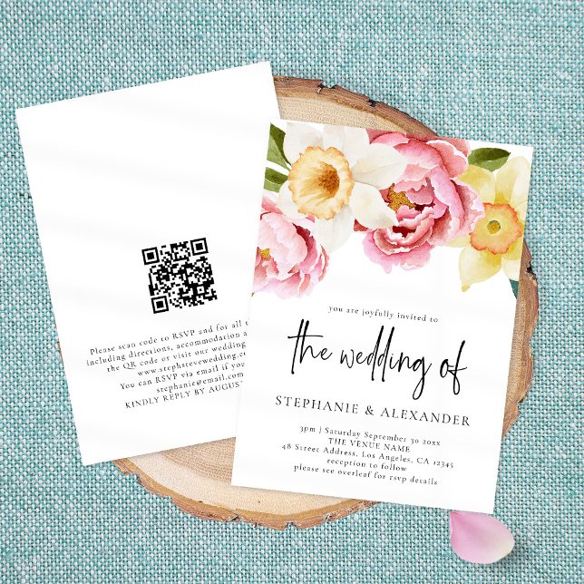 Eleganter Spring Floral QR Code Hochzeit Einladung (Von Creator hochgeladen)