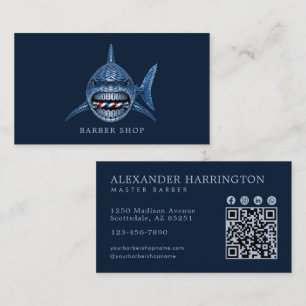 Eleganter Stahlhai-Friseur-Shop-QR-Code Visitenkarte