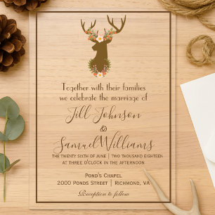 Eleganter Stall inspiriert mit floralen Antler-Mot Acryleinladungen