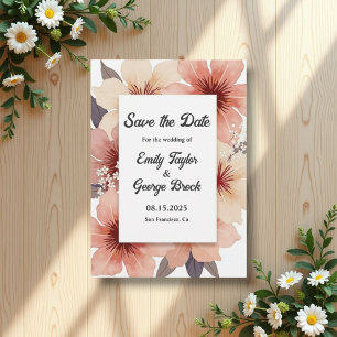 Eleganter Staub-Rosé-Wasserfarben-Blumen-Hochzeit Save The Date