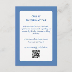 Eleganter staubblauer Blumen-Linienkunst-QR-Code z Begleitkarte