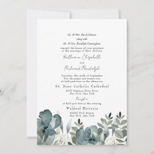 Eleganter Staubblauer Blumenhochzeit beider Eltern Einladung