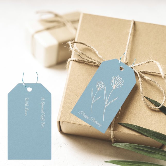 Eleganter staubblauer einfacher Blumenstrauß  Geschenkanhänger (Von Creator hochgeladen)