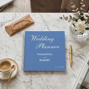 Eleganter Staubblauer Floraler Line-Art-Hochzeitsp Notizbuch