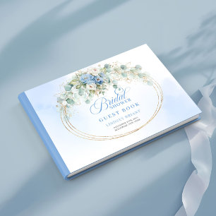 Eleganter staubblauer goldener floraler Hochzeitsg Gästebuch