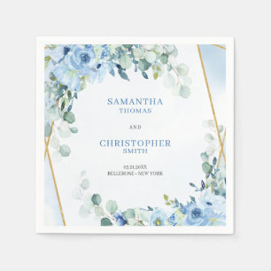 Eleganter, staubblauer Goldrahmen in Aquarellfarbe Serviette