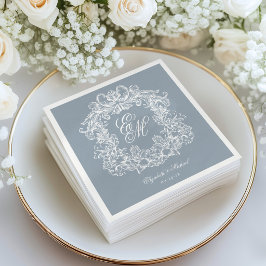 Eleganter staubblauer Monogramm-Wappenschild-Schri Serviette