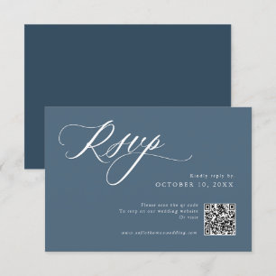 Eleganter Staubblauer QR-Code Einfach minimalisti RSVP Karte