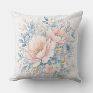Eleganter staubblauer rosa floraler Wasserfarbenef Kissen