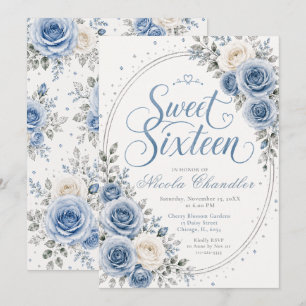 Eleganter Staubblauer Sweet 16 Einladung