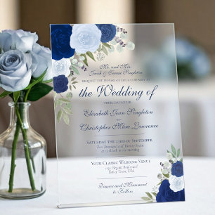Eleganter staubblauer und marineblauer Rosen Forma Acryleinladungen
