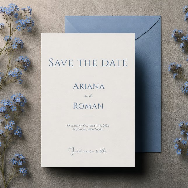 Eleganter Staubblauer Zeitloser Minimalistischer H Save The Date (Von Creator hochgeladen)