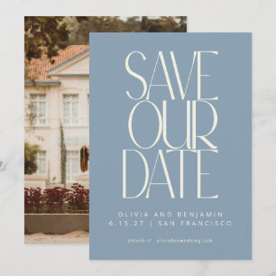 Eleganter staubiger Blau einfacher moderner trendi Save The Date