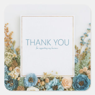 Eleganter staubiger blauer Trockenblumen-Goldrahme Quadratischer Aufkleber