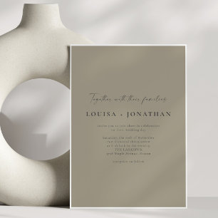 Eleganter Staubiger Oliven-Minimalist-Script-Hochz Einladung