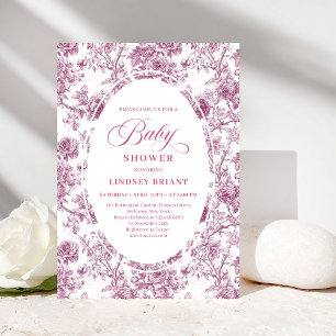 Eleganter staubiger rosa Toile-Rosen-Baby-Shower-E Einladung